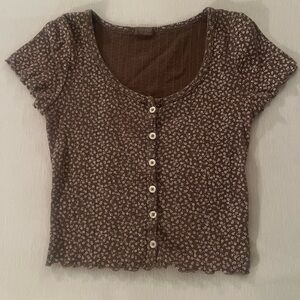 Brown Floral Button-Up Women's Top